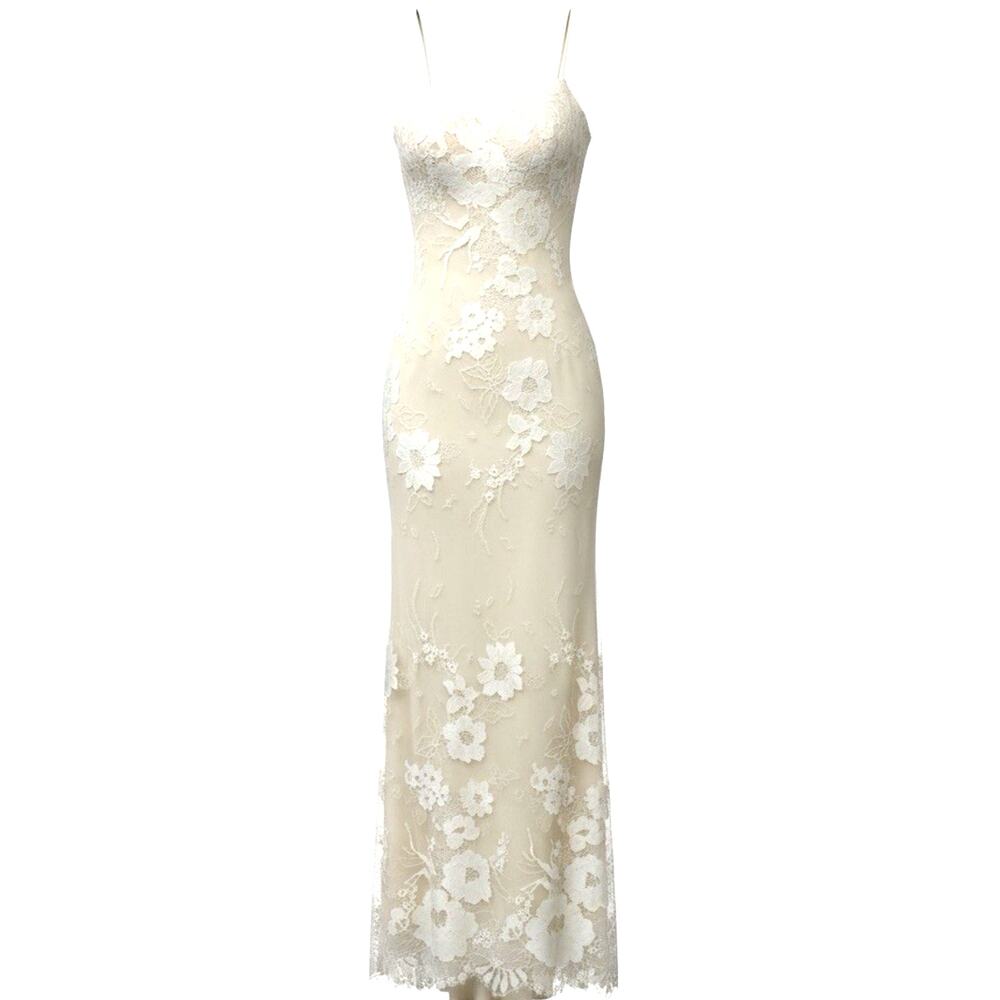 Galina Floral Lace Overlay Wedding Dress 8 Sexy Low Back Sweep Train Beach $799